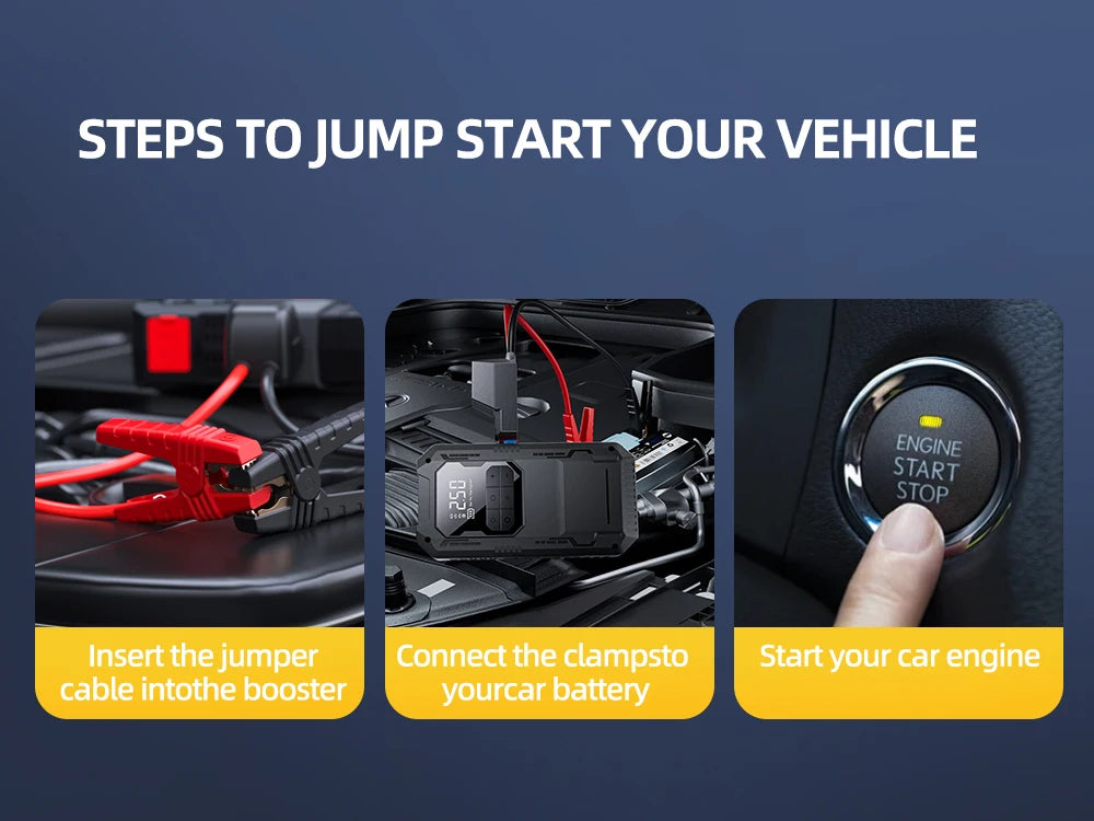 4-IN-1 Car Jump Starter with Air Compressor Car Auto Battery Booster Device150PSI Air Pump Portable Power Bank Tire Inflator
