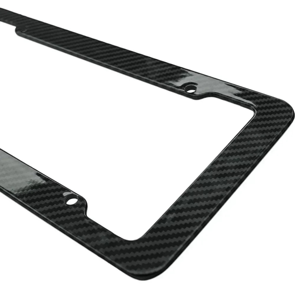 Black Carbon Fiber Pattern Plastic License Plate Frame Fiber Black Aluminum Metal Car Tag Holder Tire Screw Cap Universal Amagi