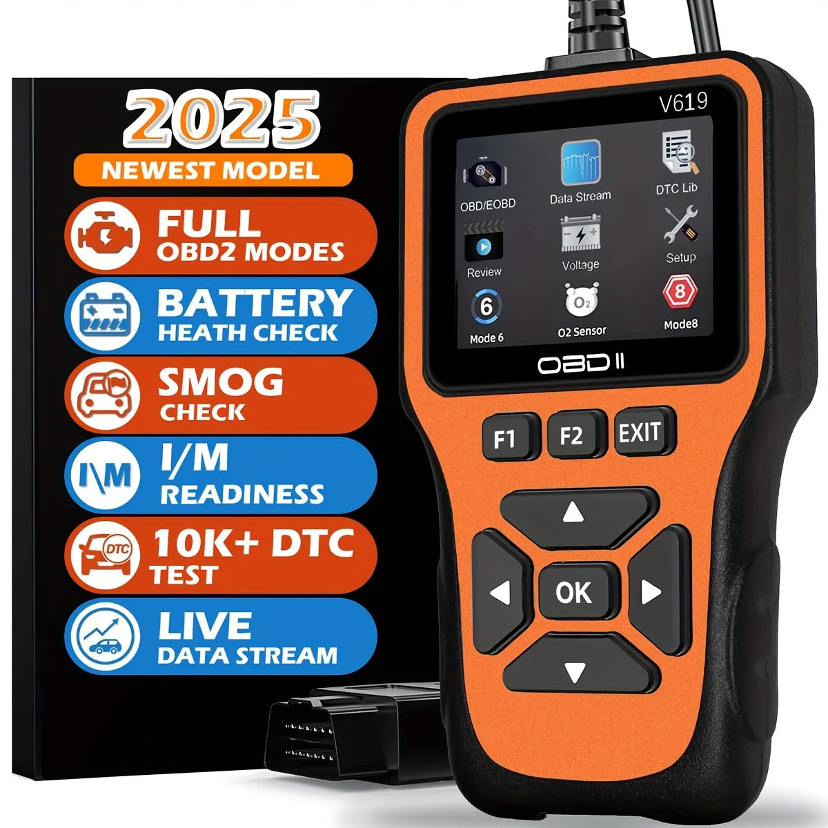 OBD2 Scanner Diagnostic Tool, Check Engine Code Reader OBD2 Scanner with Reset, Mode 6, Mode 8 & I/M Readiness, Auto Check Engin
