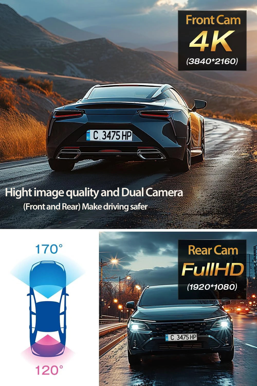 12" 4K Mirror Dash Cam IMX589 Front and Rear Dual Camera Built in WiFi GPS Night Vision Loop Record Parking Monitor Touch Screen