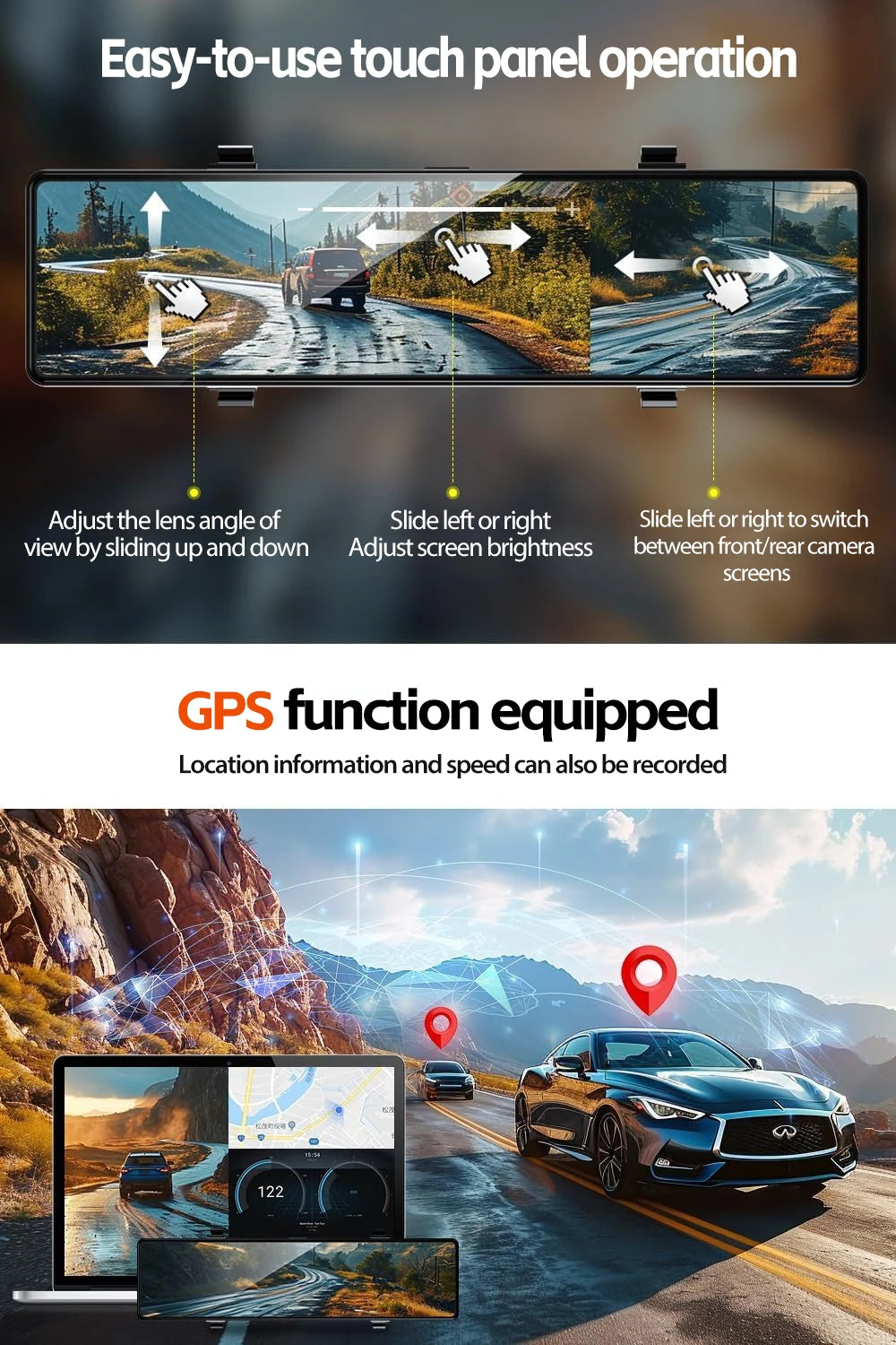 12" 4K Mirror Dash Cam IMX589 Front and Rear Dual Camera Built in WiFi GPS Night Vision Loop Record Parking Monitor Touch Screen