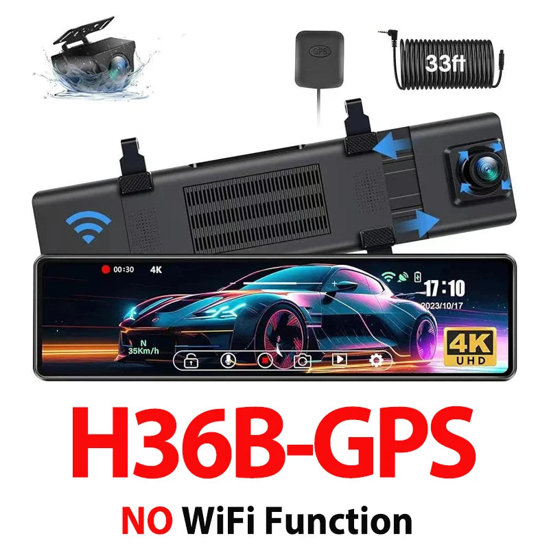 12" 4K Mirror Dash Cam IMX589 Front and Rear Dual Camera Built in WiFi GPS Night Vision Loop Record Parking Monitor Touch Screen