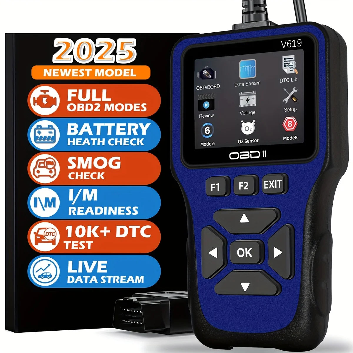 OBD2 Scanner Diagnostic Tool, Check Engine Code Reader OBD2 Scanner with Reset, Mode 6, Mode 8 & I/M Readiness, Auto Check Engin